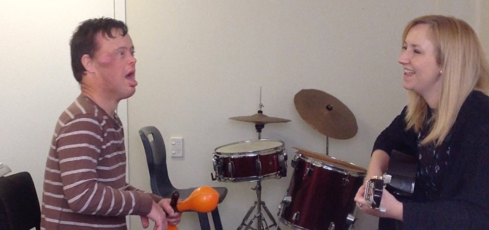 Two people playing music