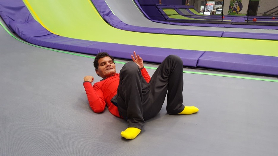 A man on a trampoline